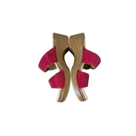 Dansko Sophie Red Leather Reptile Double Strap Wood Wedge Sandals 39 US 9 - Picture 7 of 8